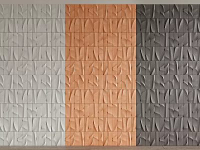 Modern Bedroom Accent Wall Design With Light Gray Orange And Dark Gray 3D Textured Panels 3d model