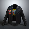 Stylish Black Leather Jacket With Colorful Badges And Yellow Lining
