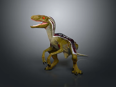 Realistic Dinosaur Figure with Open Mouth Red Eyes and Detailed Skin Texture in Standing Posture 3d model