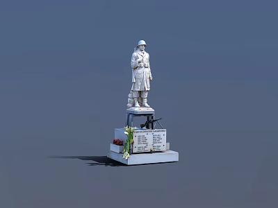 White Soldier Statue On Monument Base With Inscriptions And Flowers 3d model