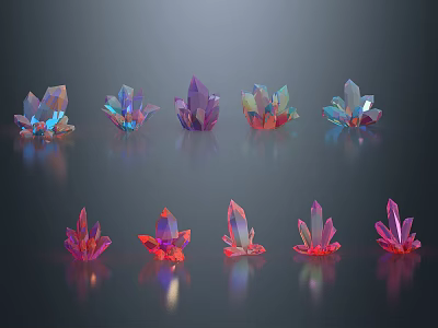 Colorful Crystal Decorative Ornaments Set with Purple Pink Blue Hues for Home Table Decoration 3d model