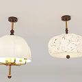 White Fabric Chandeliers With Intricate Carved Patterns And Brass Hanging Frames 3d model