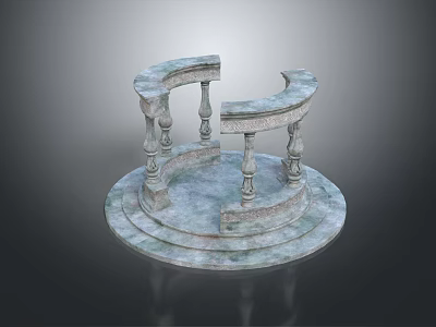 Cartoon Circular Stone Platform Scene With Curved Railings And Textured Columns 3d model