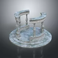 Cartoon Circular Stone Platform Scene With Curved Railings And Textured Columns