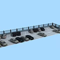 Organized Parking Lot With Multiple Parked Cars And Surrounding Fencing