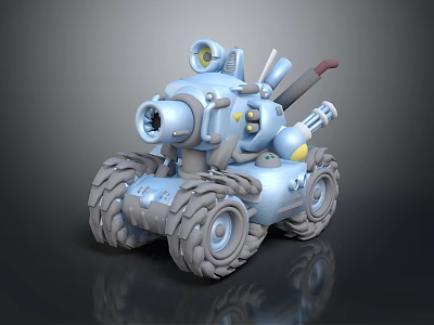 Electric Toy Blue Vehicle With Large Wheels And Mechanical Details 3d model