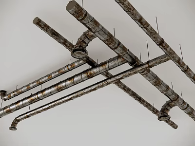 Industrial Style Ceiling Design With Exposed Metal Pipes And Rustic Texture 3d model