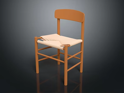 Light Wood Leisure Chair With Woven Seat Curved Backrest And Simple Design 3d model