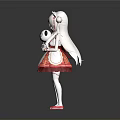 Anime Character Woman With Long White Hair Red Eyes White Red Dress And Panda Plush