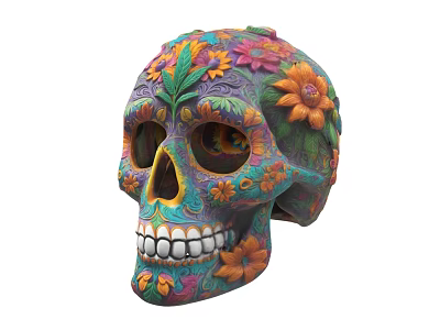 Colorful Skull Decorated With Vibrant Floral Patterns And Artistic Design 3d model