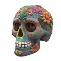 Colorful Skull Decorated With Vibrant Floral Patterns And Artistic Design