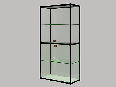 Modern Display Cabinet Shelving With Black Frame Glass Doors And Multiple Glass Shelves 3d model