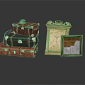 Vintage Leather Suitcases And Wooden Photo Frames For Decorative