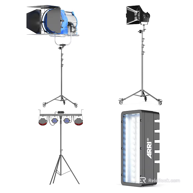 ARRI Professional Studio Lighting Equipment With Tripod Stands And LED Panels 3d model 