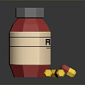 Red and White Food Condiment Bottle with Yellow and Red Ingredients on Black Table