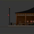 Traditional Wooden Street Kiosk With Black Tiled Roof Street Lamp Traffic Light And Zebra Crossing