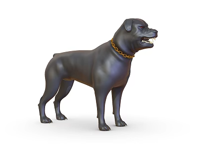 Black Dog with Golden Collar Standing with Fierce Expression on White Background 3d model