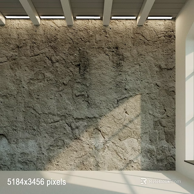 Rough Textured Earth Wall Building Component With Sunlight Shadow Cracked Surface And Window Side 3d model 
