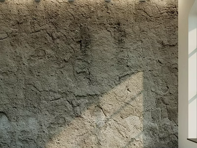 Rough Textured Earth Wall Building Component With Sunlight Shadow Cracked Surface And Window Side 3d model