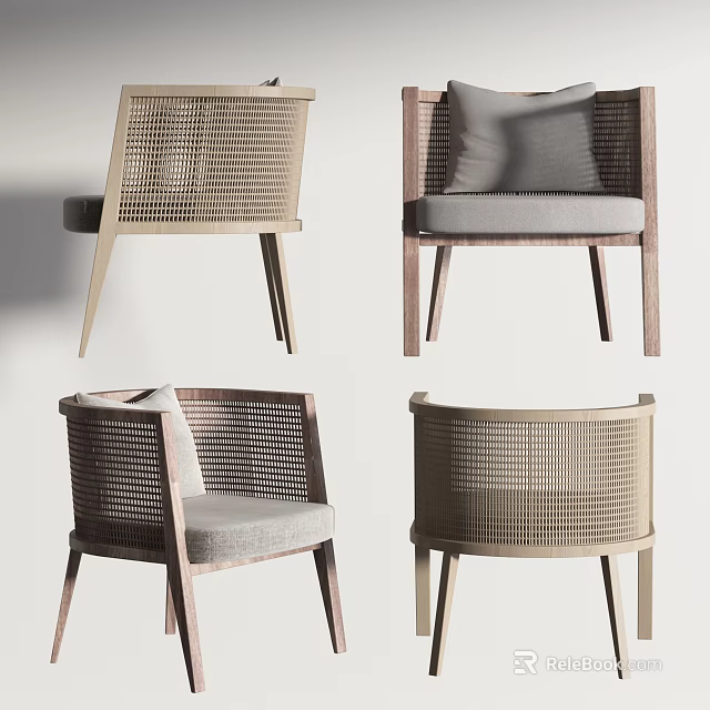 Leisure Chair with Woven Design Wooden Legs Upholstered Seat and Multiple Styles 3d model 