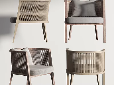 Leisure Chair with Woven Design Wooden Legs Upholstered Seat and Multiple Styles 3d model