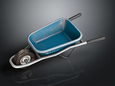 Rustic Blue Wheelbarrow With Metal Frame Square Tray And Single Wheel Design 3d model