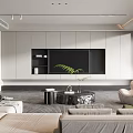 Modern Living Room Interior Design With White Cabinets Black TV Wall And Green Plant