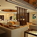 Luxurious Private Dining Room Interior With Round Table White Chairs Chandelier TV And Wall Art