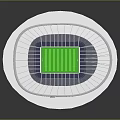 Modern Round Stadium Architecture With Green Turf And White Seating Design Structure 3d model