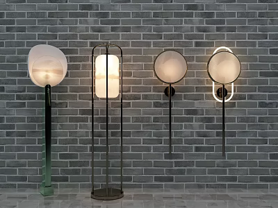 Modern Lighting Combination Featuring Floor Lamps Wall Sconces White Spherical Shades And Metal Frames 3d model