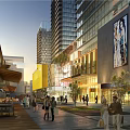 Vibrant Urban Commercial District With High Rise Buildings Pedestrians And Shops