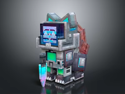3D Cartoon Pixel Art Robot With Colorful Screens Futuristic Claws And Vibrant Design 3d model
