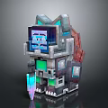 3D Cartoon Pixel Art Robot With Colorful Screens Futuristic Claws And Vibrant Design
