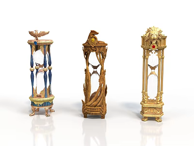 Vintage Style Decorative Household Ornaments With Carved Eagle Motifs Gold Accents And Marble Bases 3d model