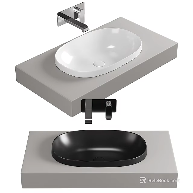 Modern Washbasin Design With White Above Counter Black Under Counter And Gray Wall Mounted Countertop 3d model 