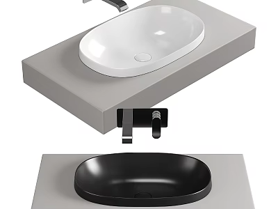 Modern Washbasin Design With White Above Counter Black Under Counter And Gray Wall Mounted Countertop 3d model
