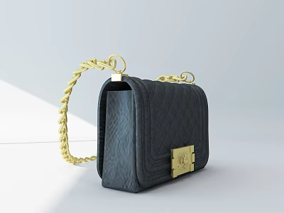 Stylish Black Quilted Handbag With Gold Chain Strap And Lock Detail 3d model