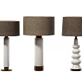 Modern Table Lamps With Brown Fabric Shades And Different Base Designs 3d model