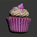 Sweet Pink Cupcake With Swirl Frosting And Colorful Sprinkles On Decorative Wrapper