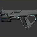 Futuristic Sci Fi Tactical Weapon With Metallic Body And Blue Glowing Accents