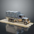 Vintage Truck With Canvas Covered Cargo Bed And Metal Structure On Light Sandy Ground