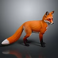 Realistic Red Fox With Orange Fur White Tipped Tail Black Legs Standing On Gray Background