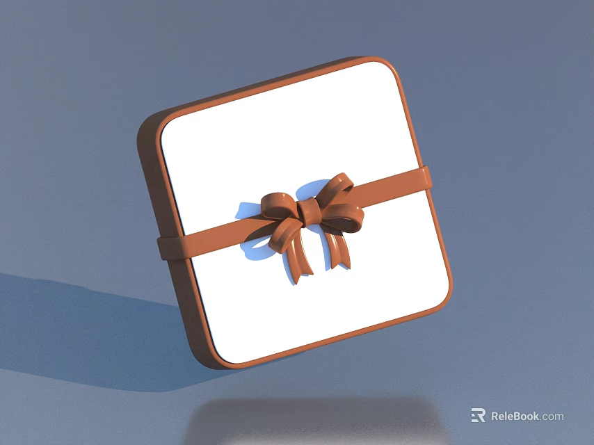 Delicious Food Gift Box Square White Surface With Brown Ribbon Bow On Blue Background 3d model 