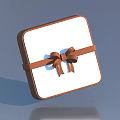 Delicious Food Gift Box Square White Surface With Brown Ribbon Bow On Blue Background