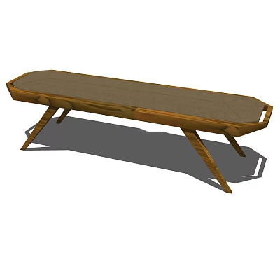 Wooden Bench With Soft Fabric Cushion And Modern Angular Legs Structure Design 3d model