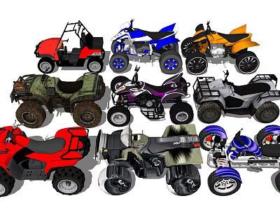 Assorted Colorful All Terrain Motorcycles With Diverse Styles And Designs 3d model
