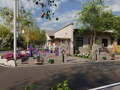 Traditional Garden Landscape With Lush Green Plants Colorful Flowers And Stone Structures 3d model