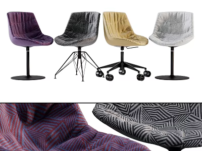 Velvet Upholstered Single Chairs with Caster Wheels and Patterned Fabric in Various Colors 3d model