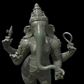 Ganesha Stone Carving Sculpture With Multiple Arms In Standing Posture On Pedestal Base