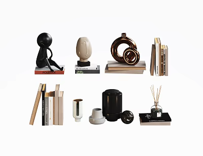 Elegant Decorative Ornament Set With Sculptures Books Diffuser And Modern Decor Pieces 3d model